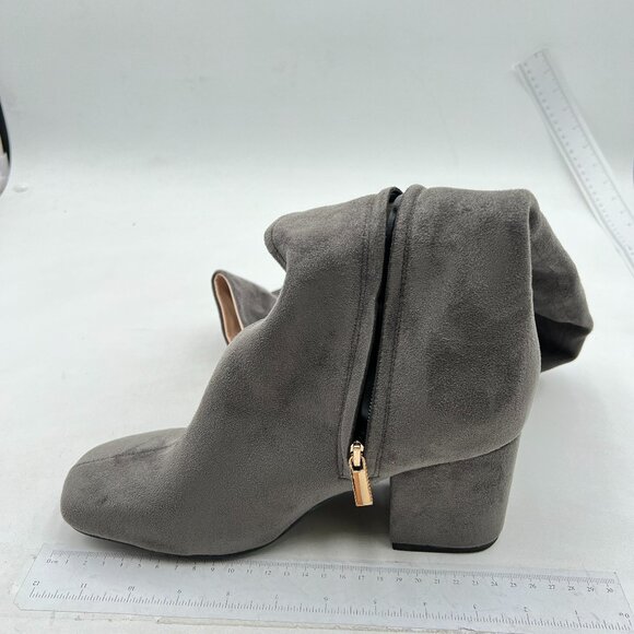 Grey Women Over The Knee High Boots Square Toe Low Chunky Heels Side Zipper Shoe - Picture 1 of 6
